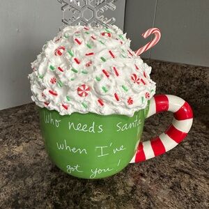 Festive Green Holiday Faux Mug with Snowflake and Embellishments